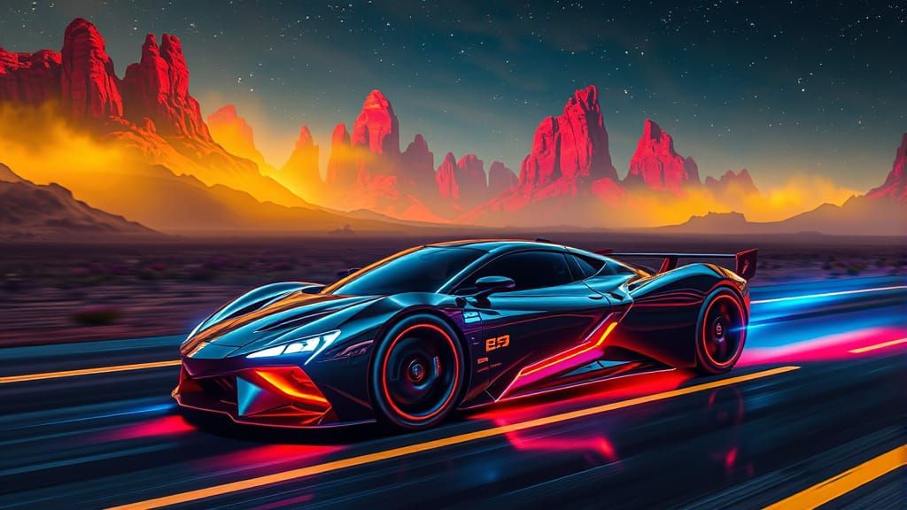 Futuristic Cyber Car on Alien Highway