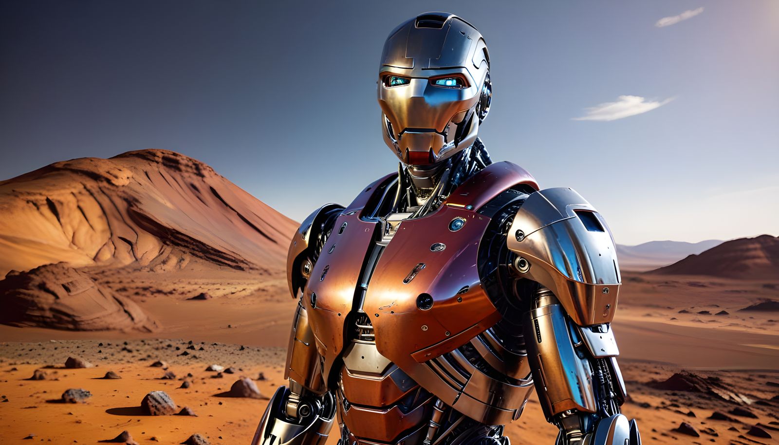 Elon Musk Robot on Mars in Metallic Style