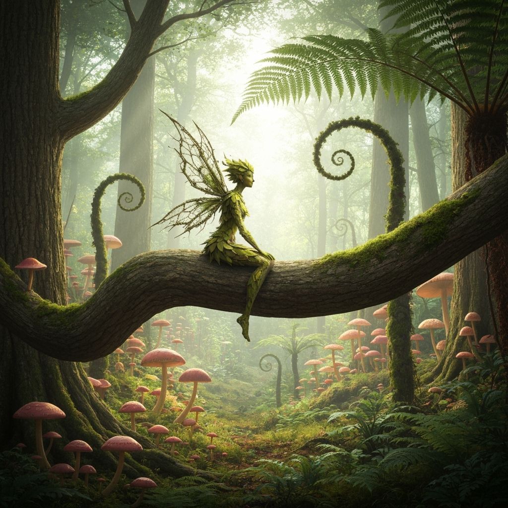 Ethereal Leaf Fairy in Mystical Mushroom Forest