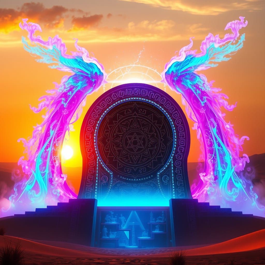 Ethereal Portal in Golden Desert Sunset