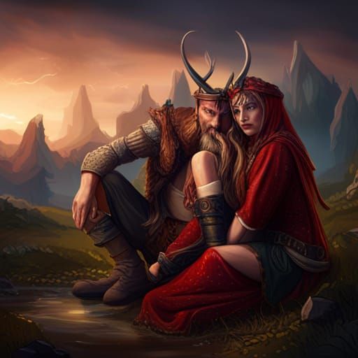 Viking and Thorns Queen: Detailed Matte Painting