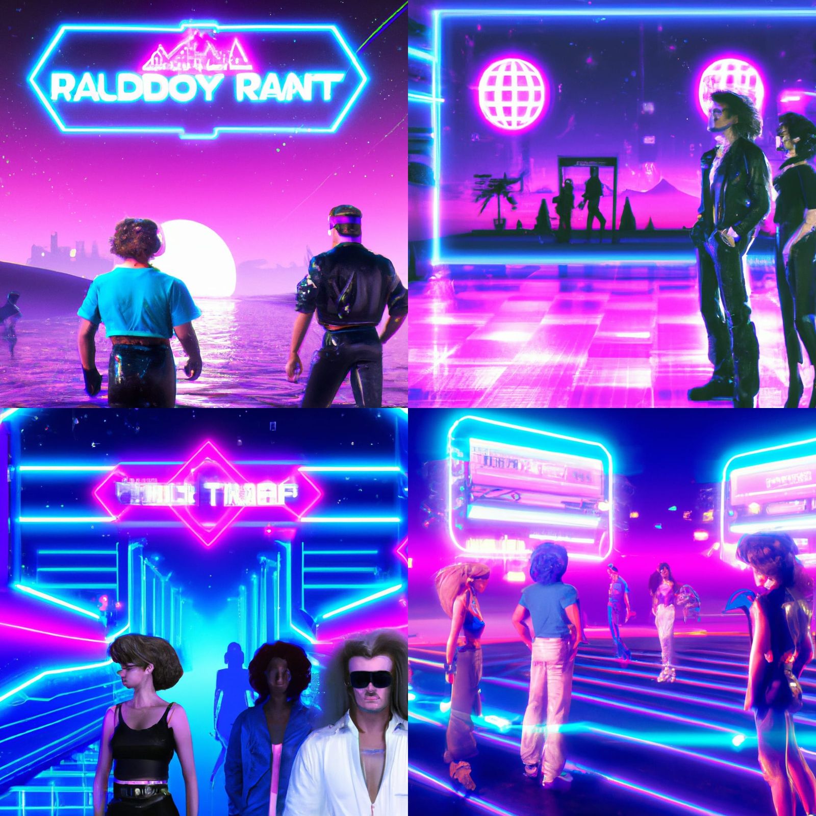 Cyberpunk Vaporwave Scene with 80s Movie Stars