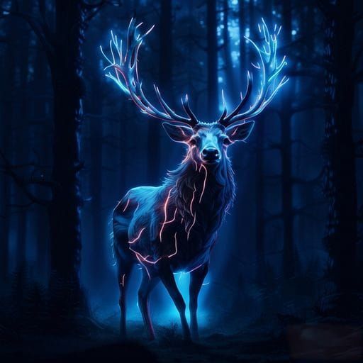 Shining Deer in a Mysterious Forest