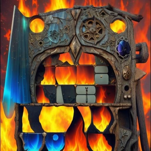 Surreal Fractal Composition of Driftwood and Flames