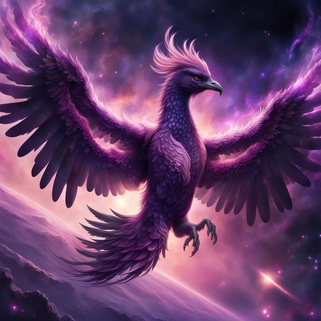 Purple Galaxy Phoenix Soaring Through Space
