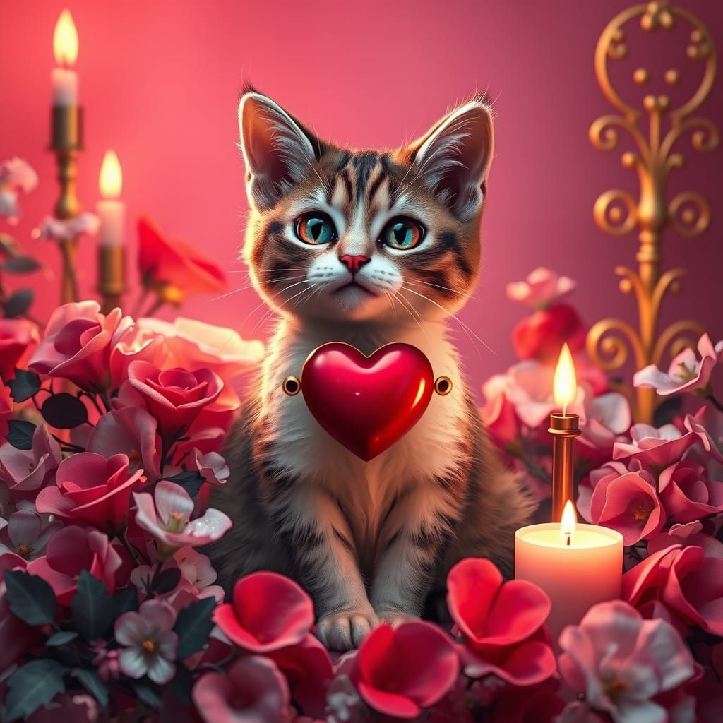 Whimsical Valentine's Day Feline Fantasy