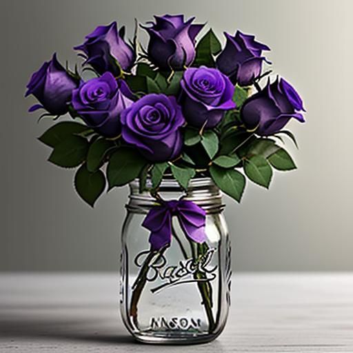 Purple Roses in Mason Jars Still Life