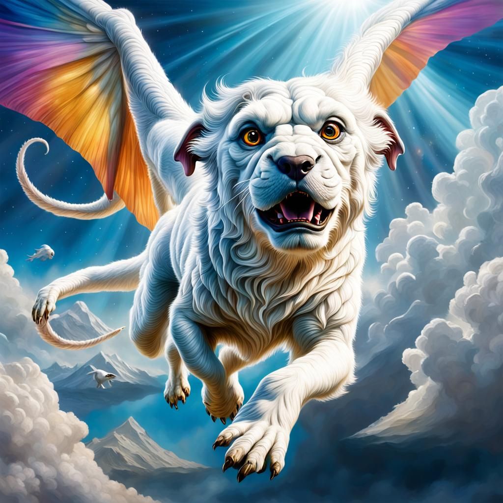 Hyperrealistic Falkor Soaring Through the Air