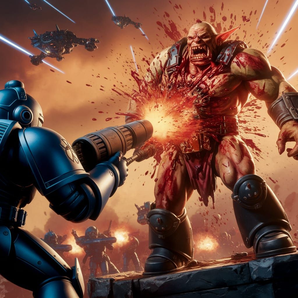 Warhammer 40k Space Marine vs. Orc Explosion