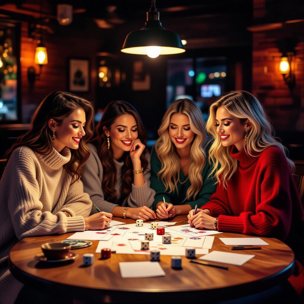 Four Women Enjoying a Game Night in Warm Lighting