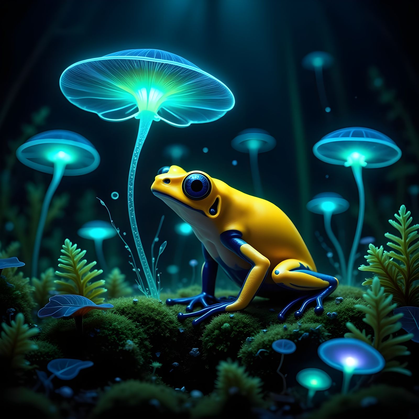 Luminescent Forest Scene with a Bioluminescent Poison Dart F...