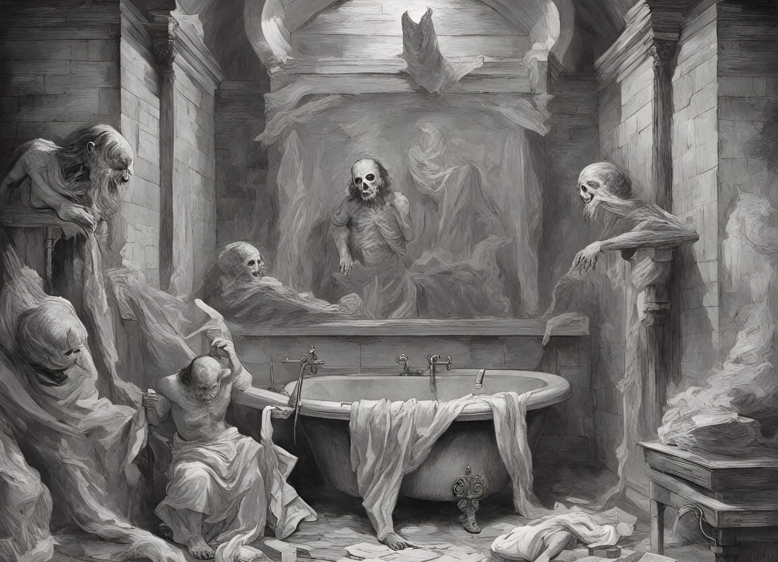 Terrifying Toilet Paper God in Dark Fantasy Style