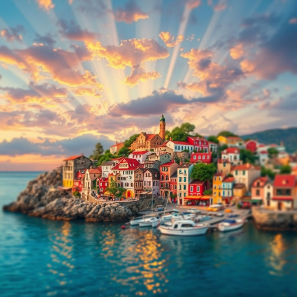 Vibrant Maltese Seaside Village Under a Rainbow Sky