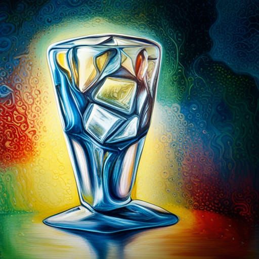 Glass with Ice Cube in Graffiti Art Style