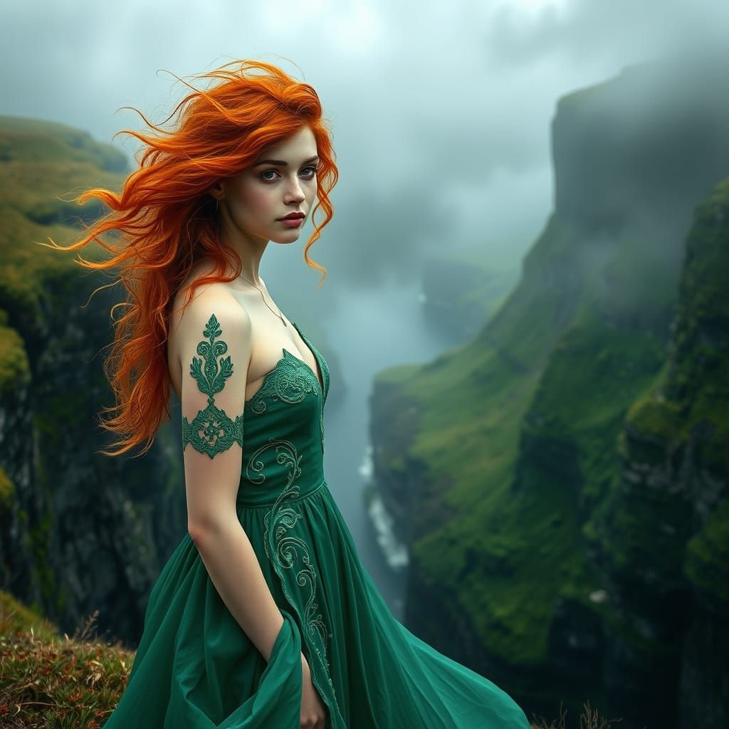 Emerald Goddess of Ireland in Whimsical Impressionist Style