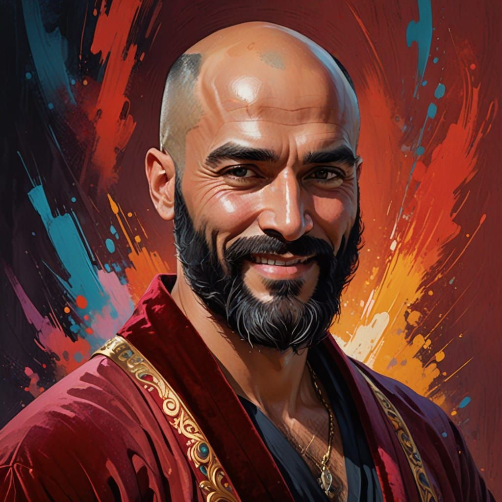 Cheerful Young Man in Velvet Bathrobe