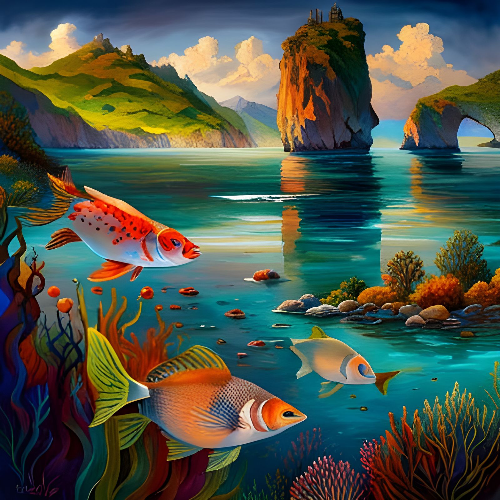 Ornate Hyperrealistic Fish in Maximalist Style