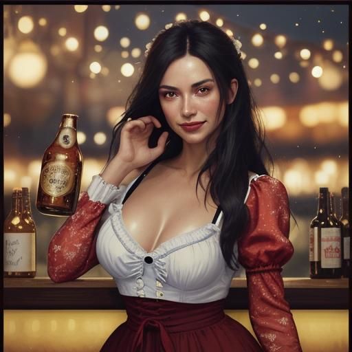 Bavarian Woman in Dirndl Mini Dress, Oktoberfest Portrait