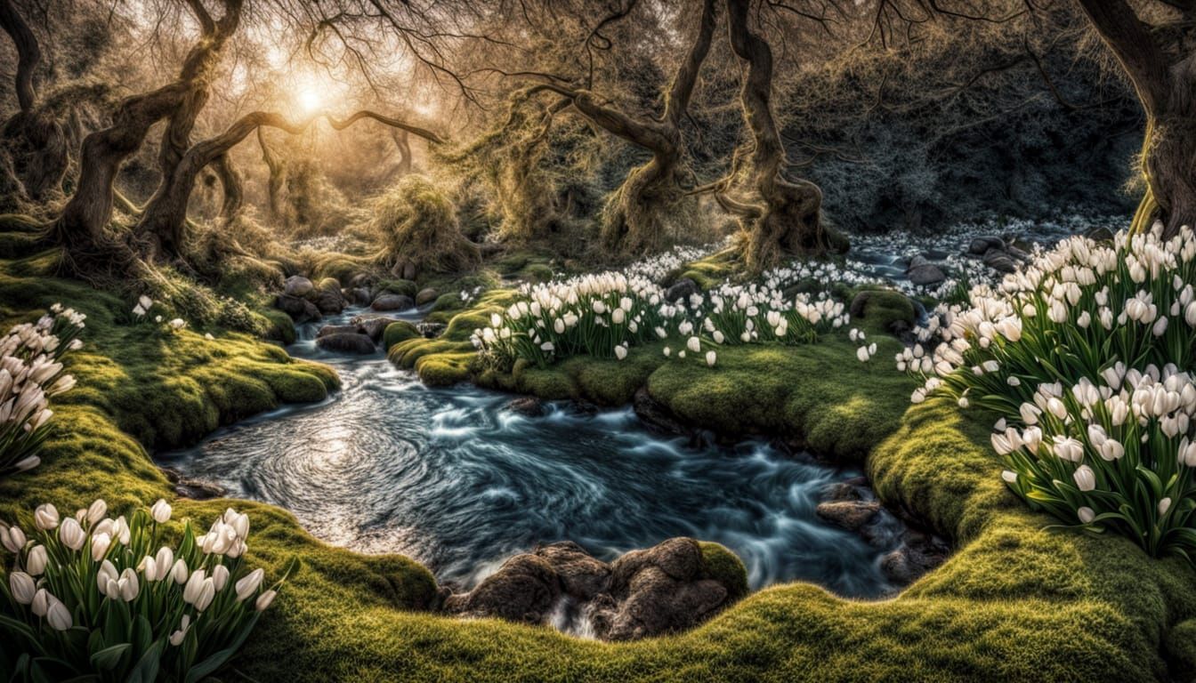 Bubbling Spring Source With Intricate Details