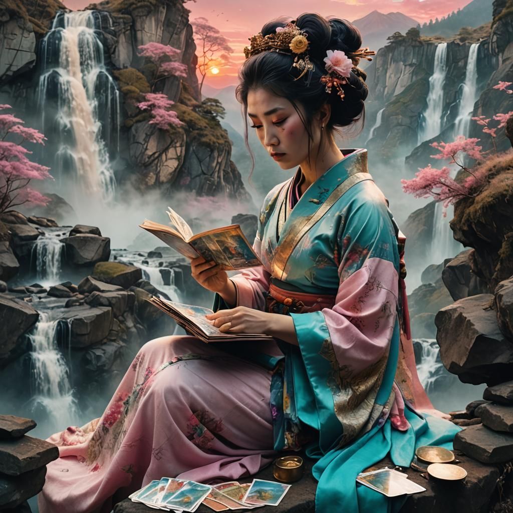 Japanese Geisha reading Tarot cards #01