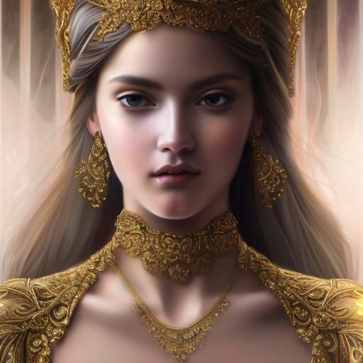 Ornate Portrait of Beautiful Woman in Hyperrealism