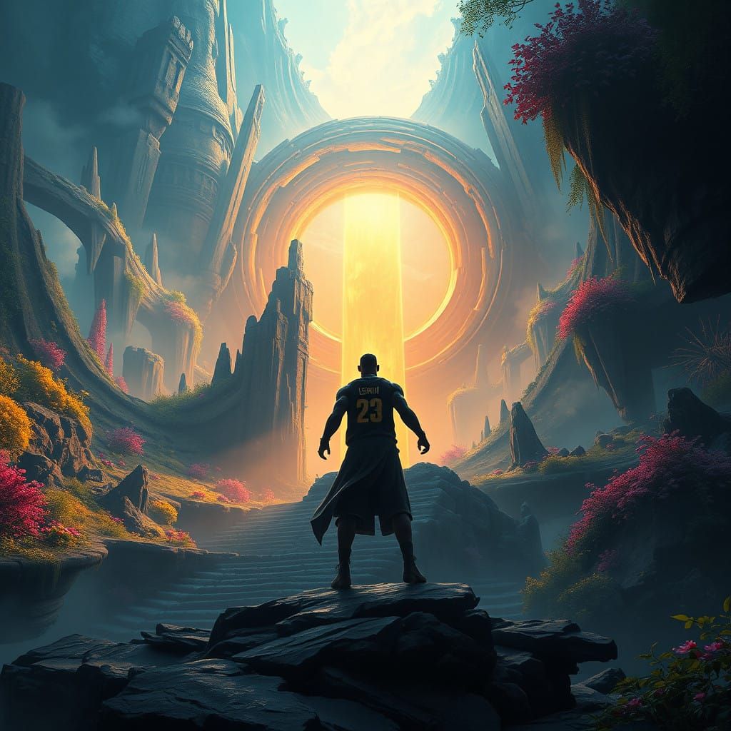 Lebron in Dreamlike Arena, Cyberpunk Fantasy Concept Art