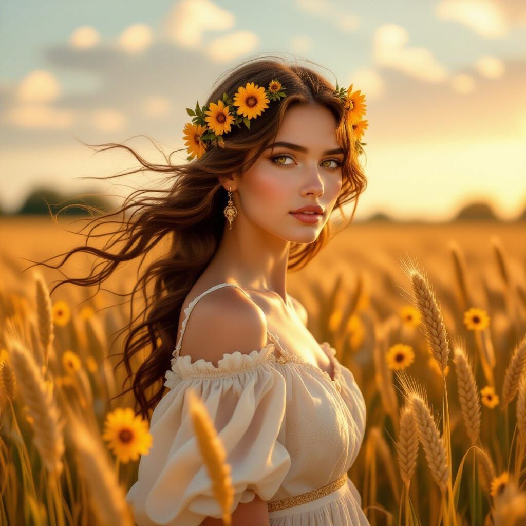 Wheat Maiden of Autumn Fields in Art Nouveau Style