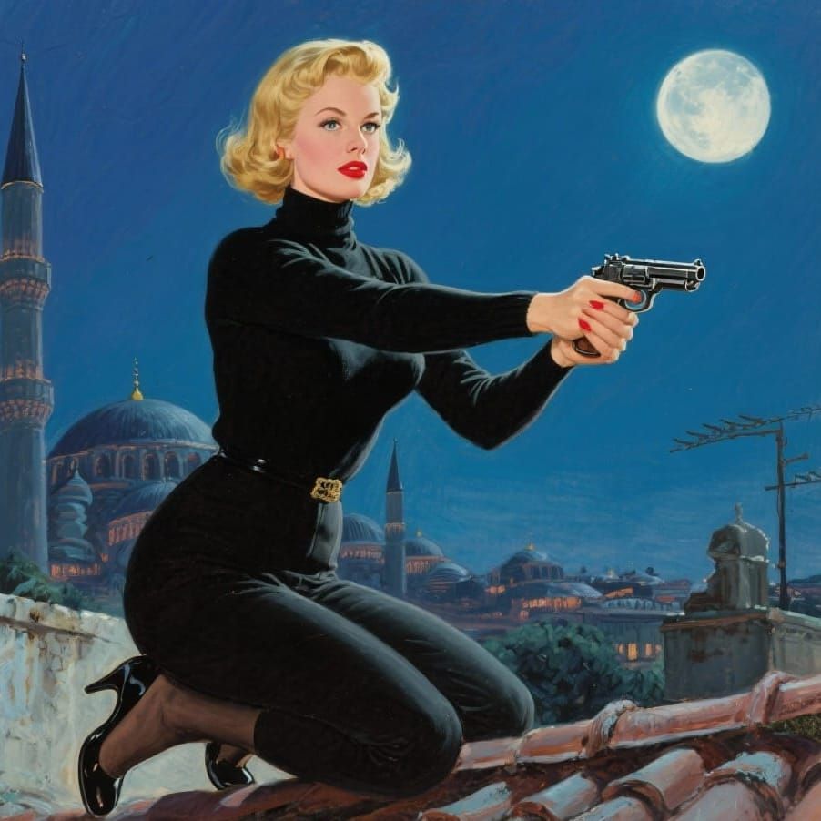 Woman with Pistol on Istanbul Rooftop Movie Poster