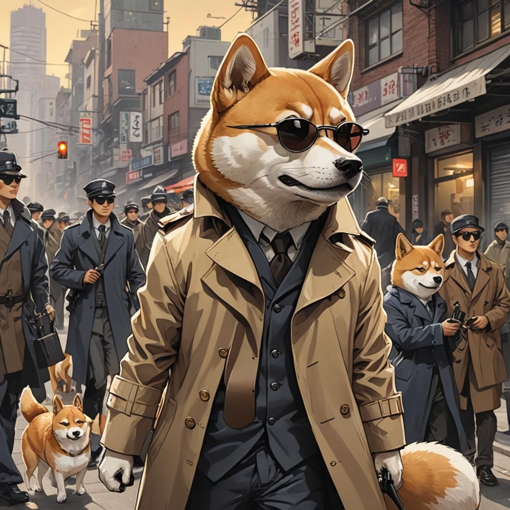 Cartoon Shiba Inu Spy in Anime Style