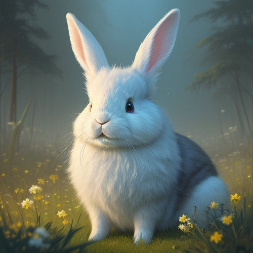Whimsical Rabbit in a Fantastical Meadow