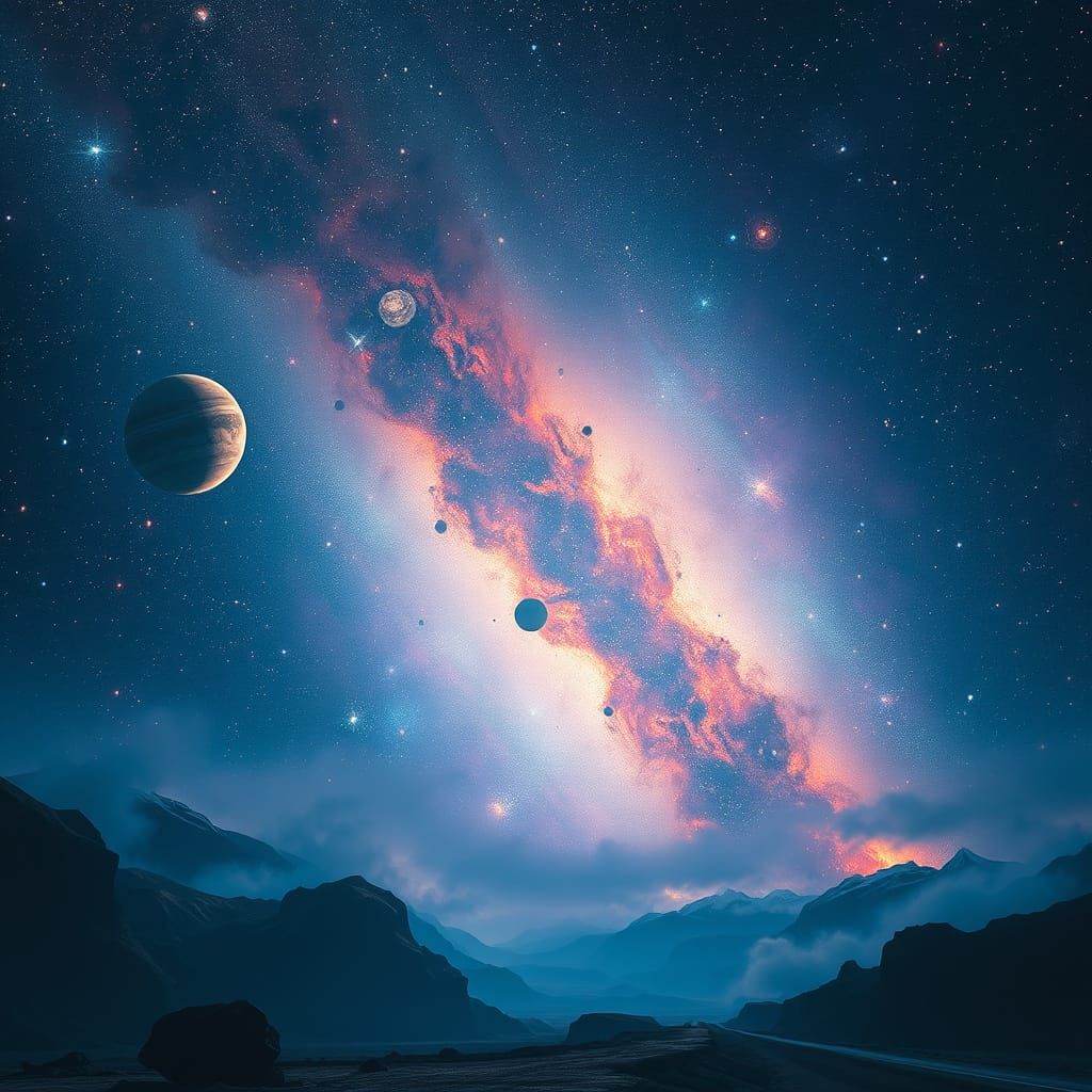 Dreamlike Cosmic Landscape in Vibrant Colors