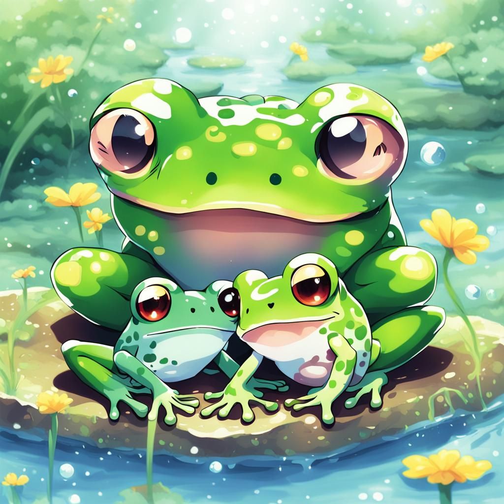 Kawaii Frogs in Anime Style