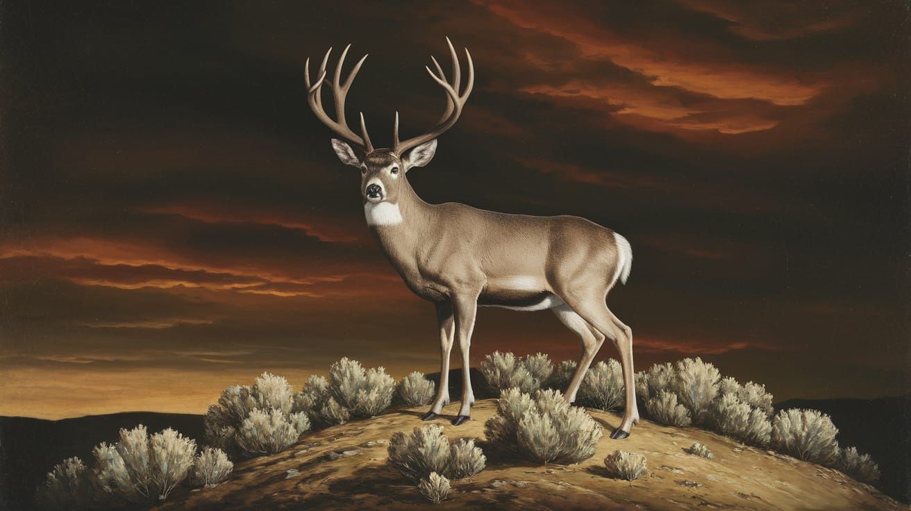 Baroque Mule Deer Dominates Stormy Landscape