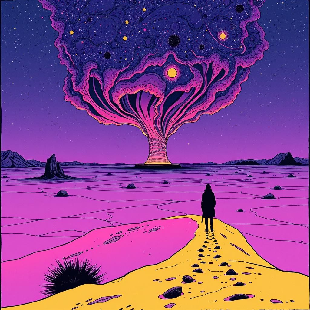 Ultraviolet Wasteland: A Minimalist Fantasy Illustration