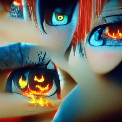 Halloween Eyes in 8K 3D Anime Fire Style