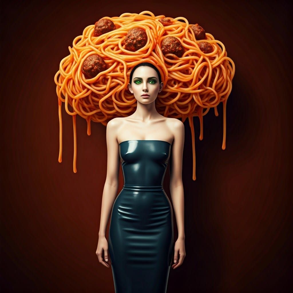 Spaghetti Hair: Surreal Portrait in Vibrant Colors