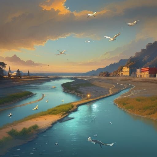 Ganga River Delta Illustration in Digital Painting Style