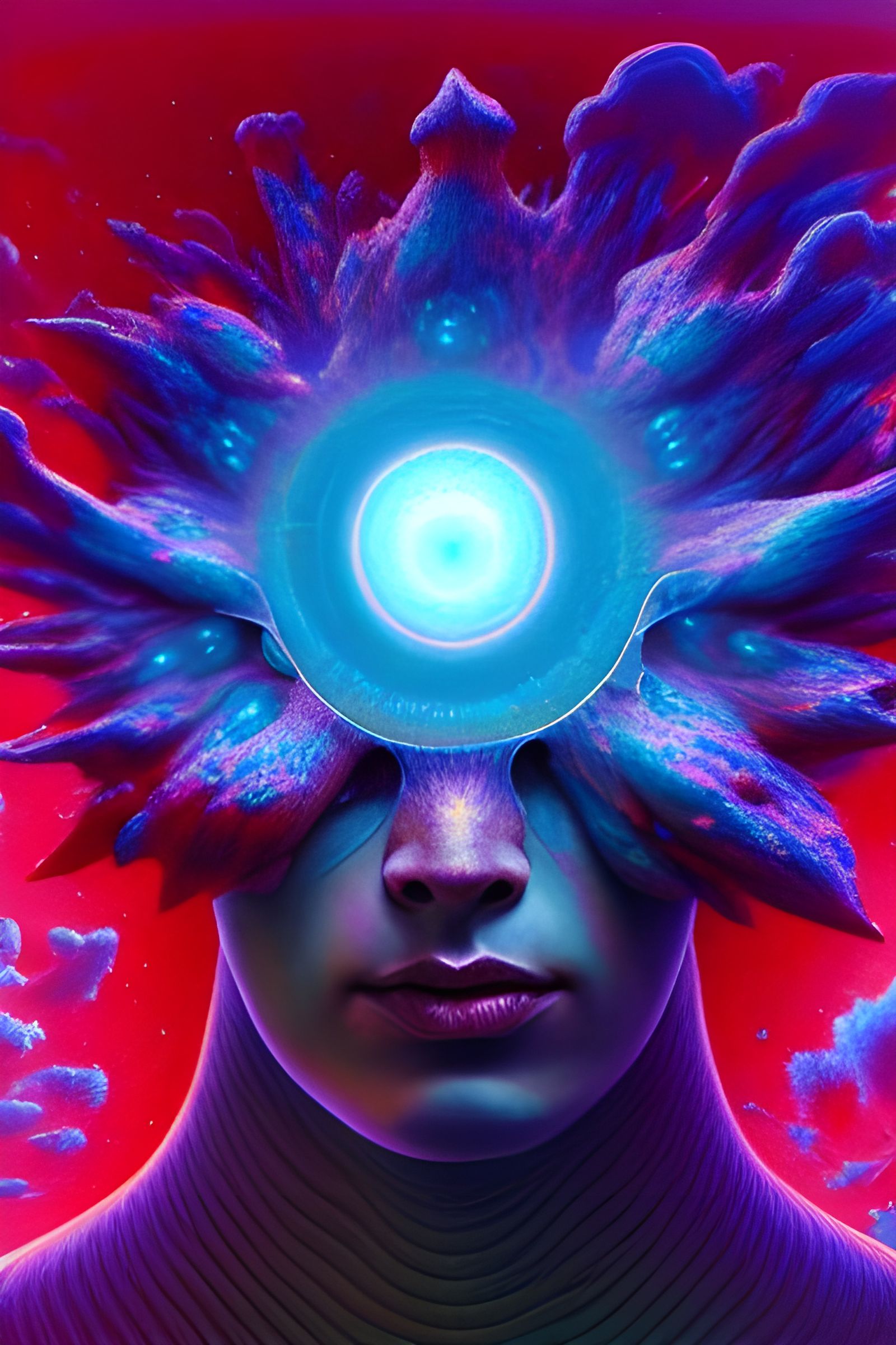 Cosmic Warrior Portrait in Astral Flowers