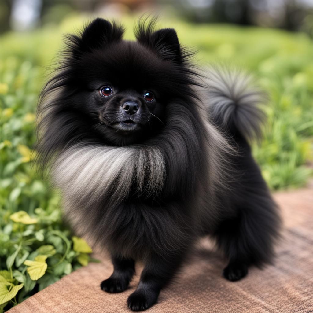 Fluffy Black Pomeranian Dog Portrait