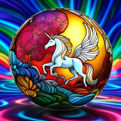 Radiant Stained Glass Unicorn Sphere
