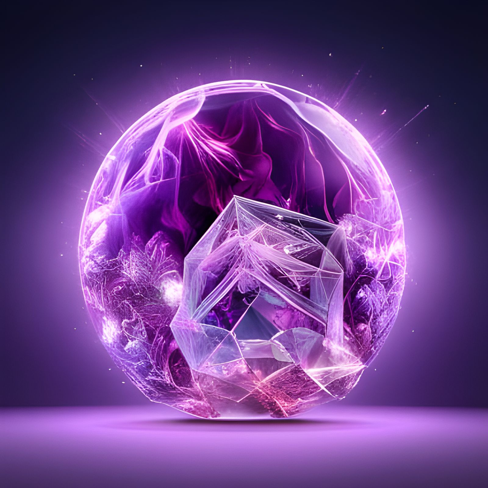 Explosive 3D Amethyst Crystal Ball in Cel-Shaded Style