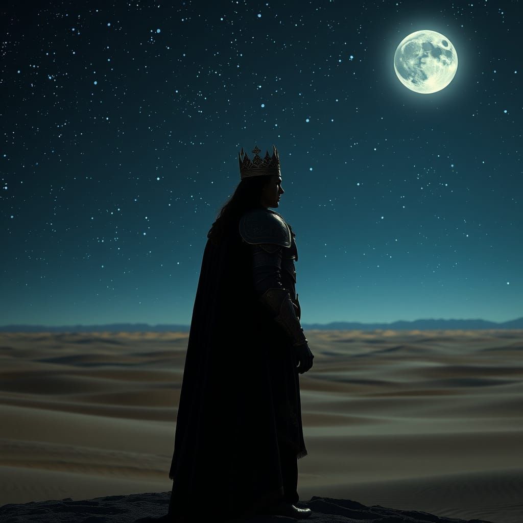 Elven King in Starlit Desert, Fairytale Painting