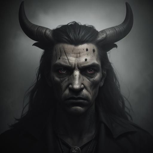 Longhorn Minotaur Gargoyle in Smoky Saloon: Surreal Portrait