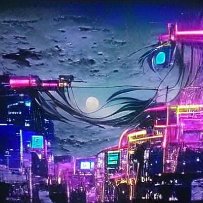 Cyberpunk Galaxy Moon in Anime Style