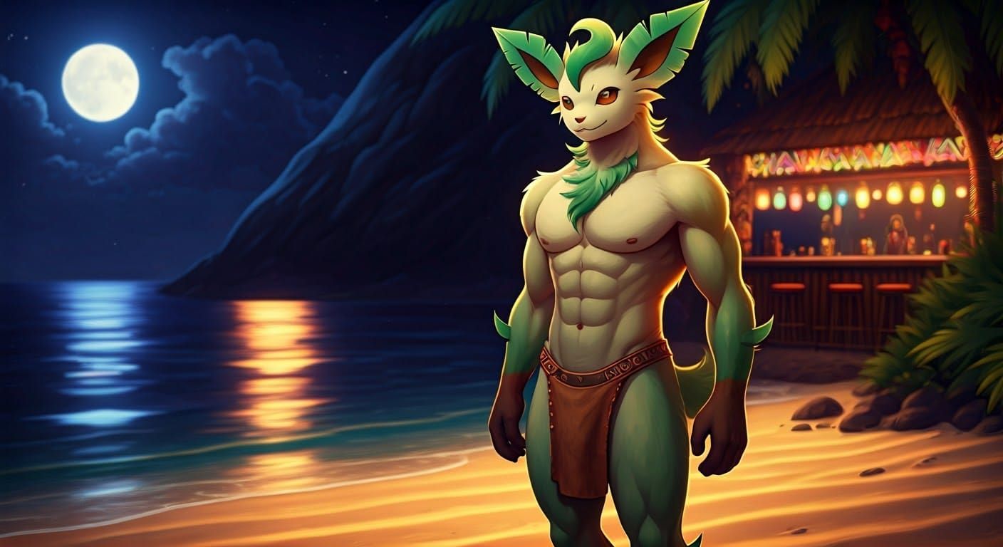 Chiseled Leafeon Basks in Golden Moonlight