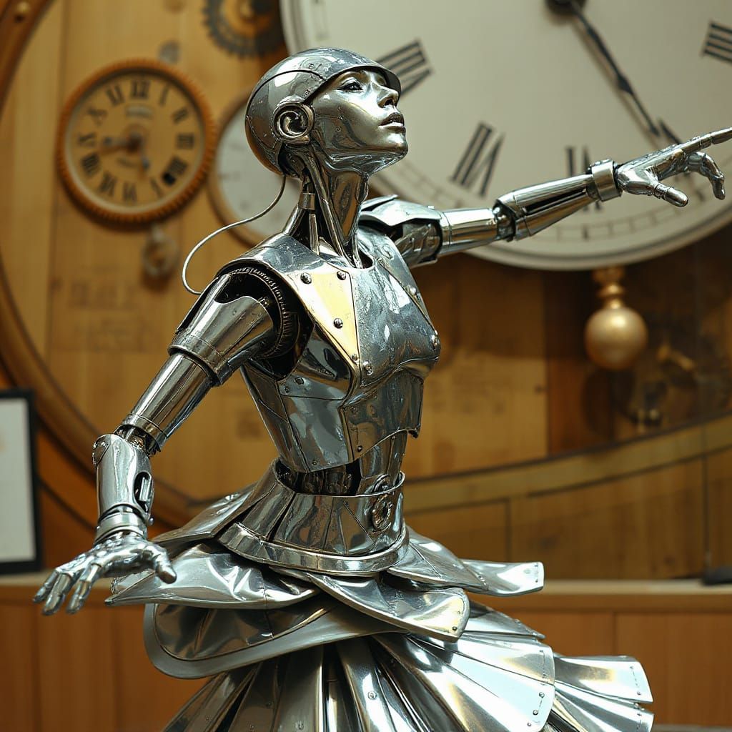 Chrome Robotic Ballerina in Steampunk Style