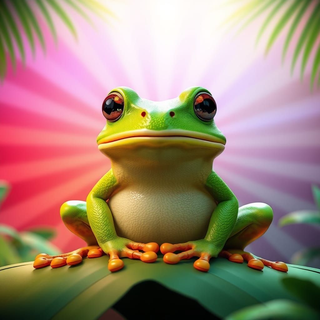 Vibrant Green Frog in Lush Tropical Environment