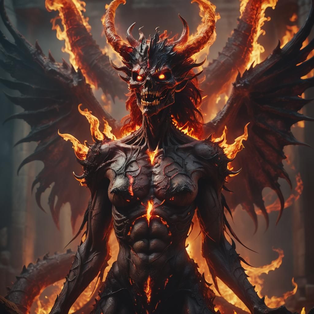 Demonic Creature Rises from Burning Flames