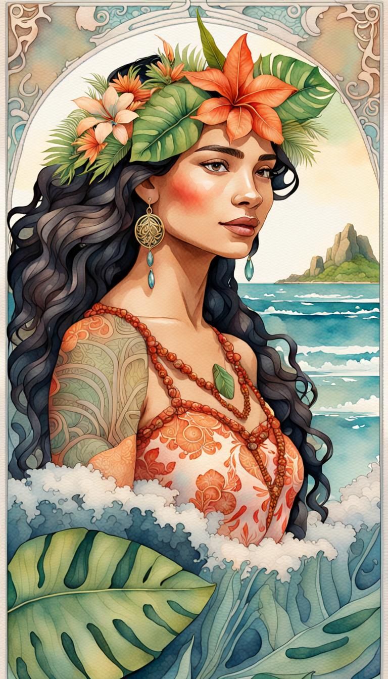 Moana in Art Nouveau Watercolour Style