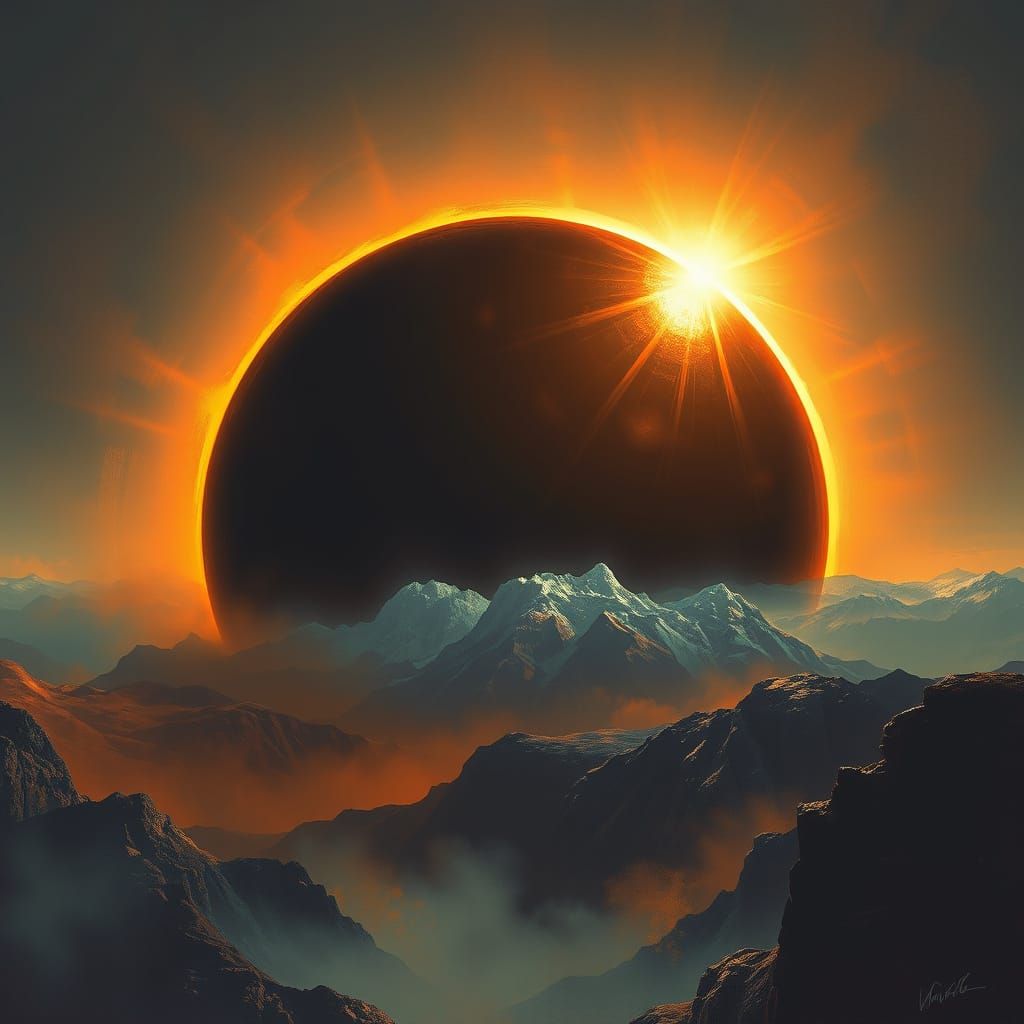 Epic Solar Eclipse in Futuristic Realism